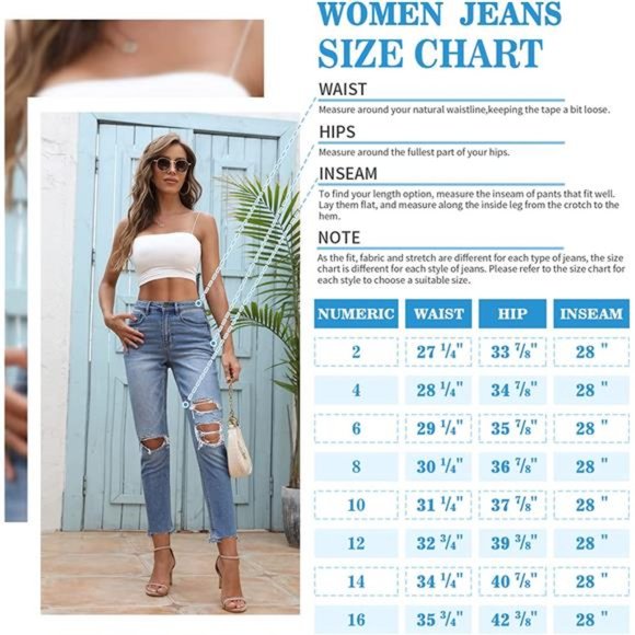 Women Stretch Ripped High Waisted Jeans Frayed Raw Hem Distressed Denim Pants - Picture 6 of 6